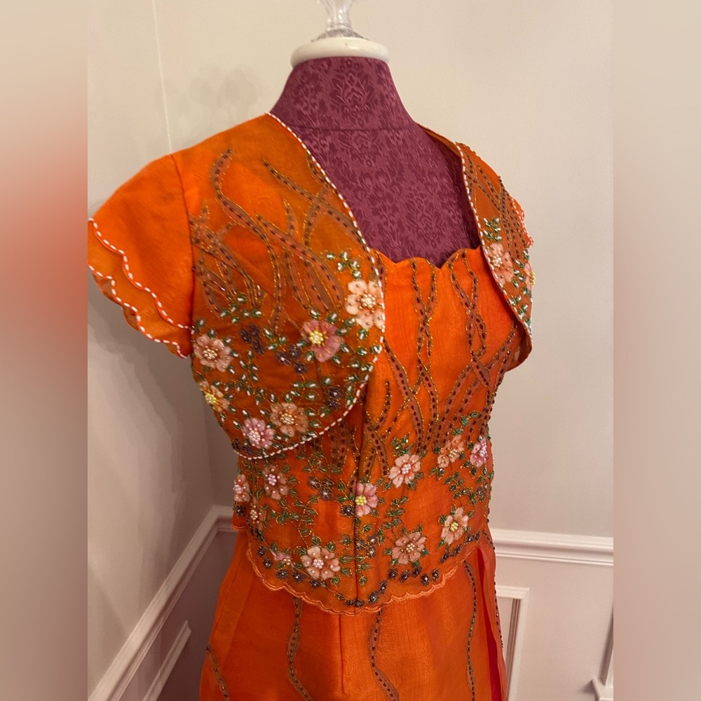 Beautiful Beaded Orange Filipiniana Gown